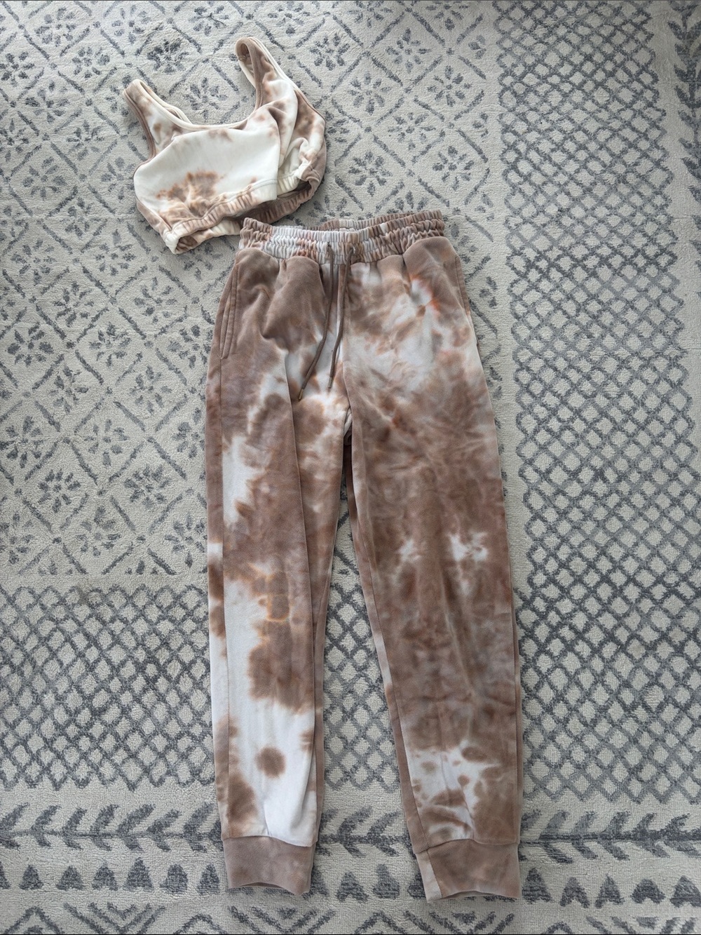 Charlotte Russe Brown Tie Dye Crop Top Jogger Pants Set S Y2K Lounge